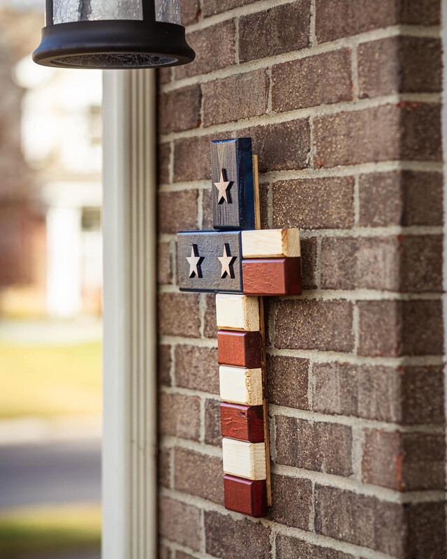 Cross - Solid Wood Blocks - 17&quot; Stars &amp; Stripes