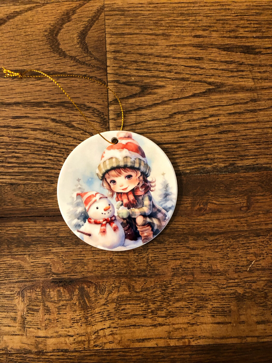 Ceramic Ornament - Girl/Snowman