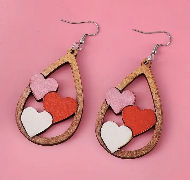 Triple Heart Tear Drop Earrings