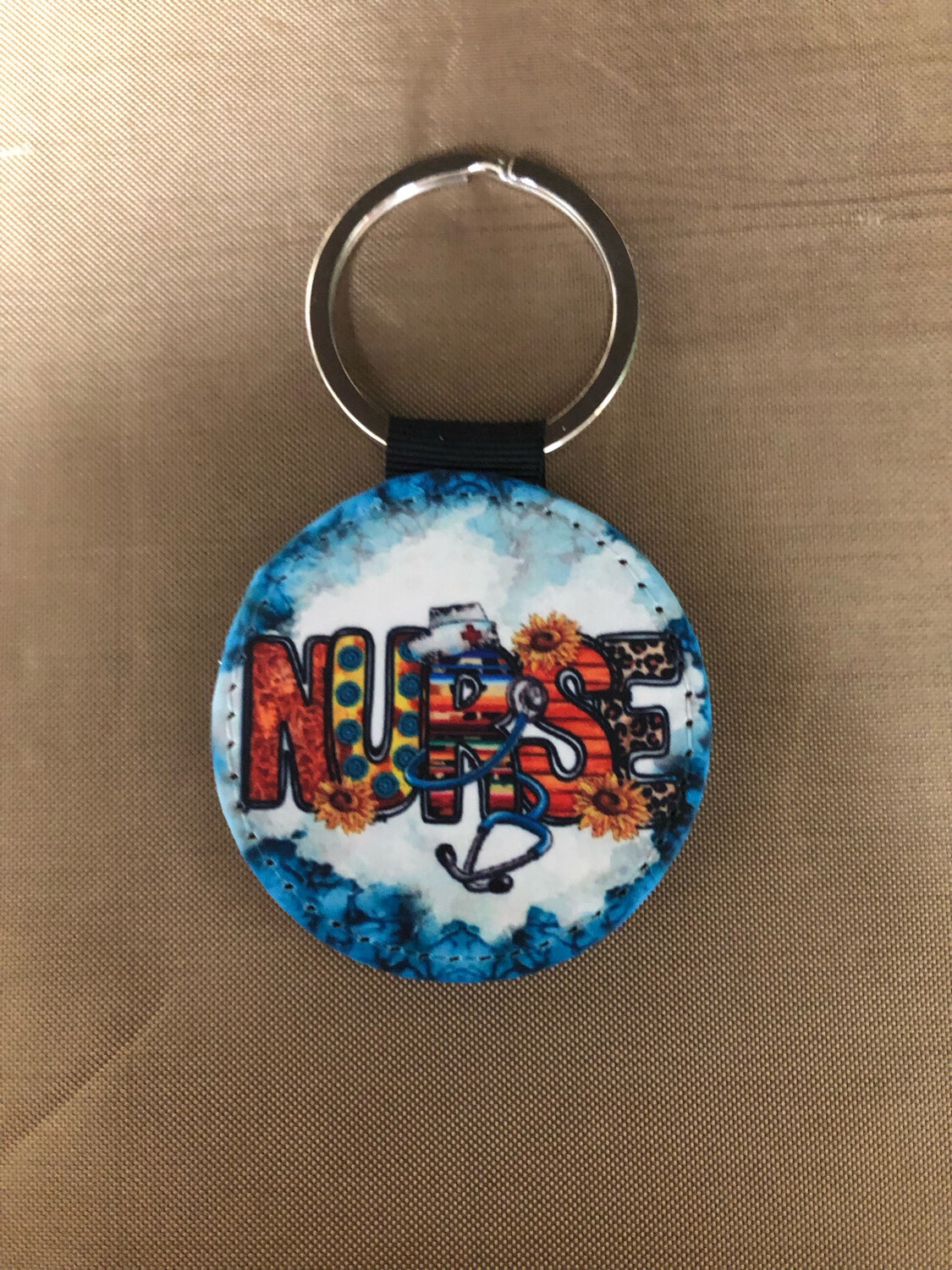 Round Keychain - Nurse With Sunflowers