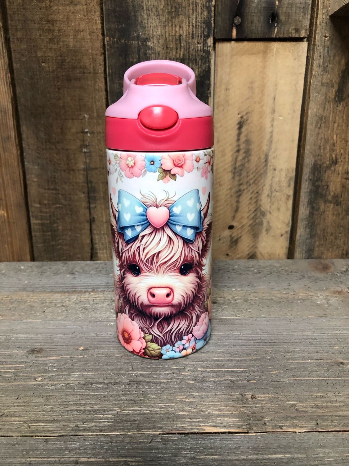 Highland Cow With Pink Bow 12 oz Tumbler