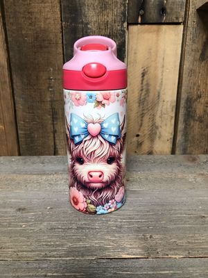 Highland Cow With Pink Bow 12 oz Tumbler