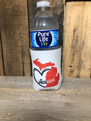 Michigan Red Heart 12 oz Koozie