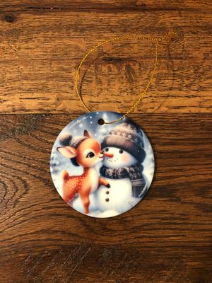 3” Ceramic Ornament Snowman &amp; Deer