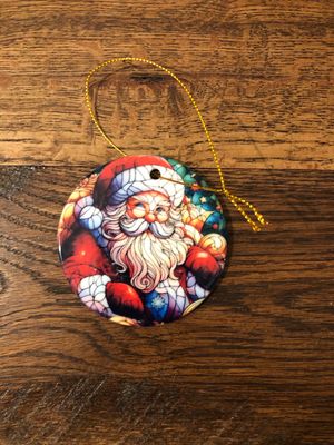 3” Ceramic Ornament Stained Glass Santa