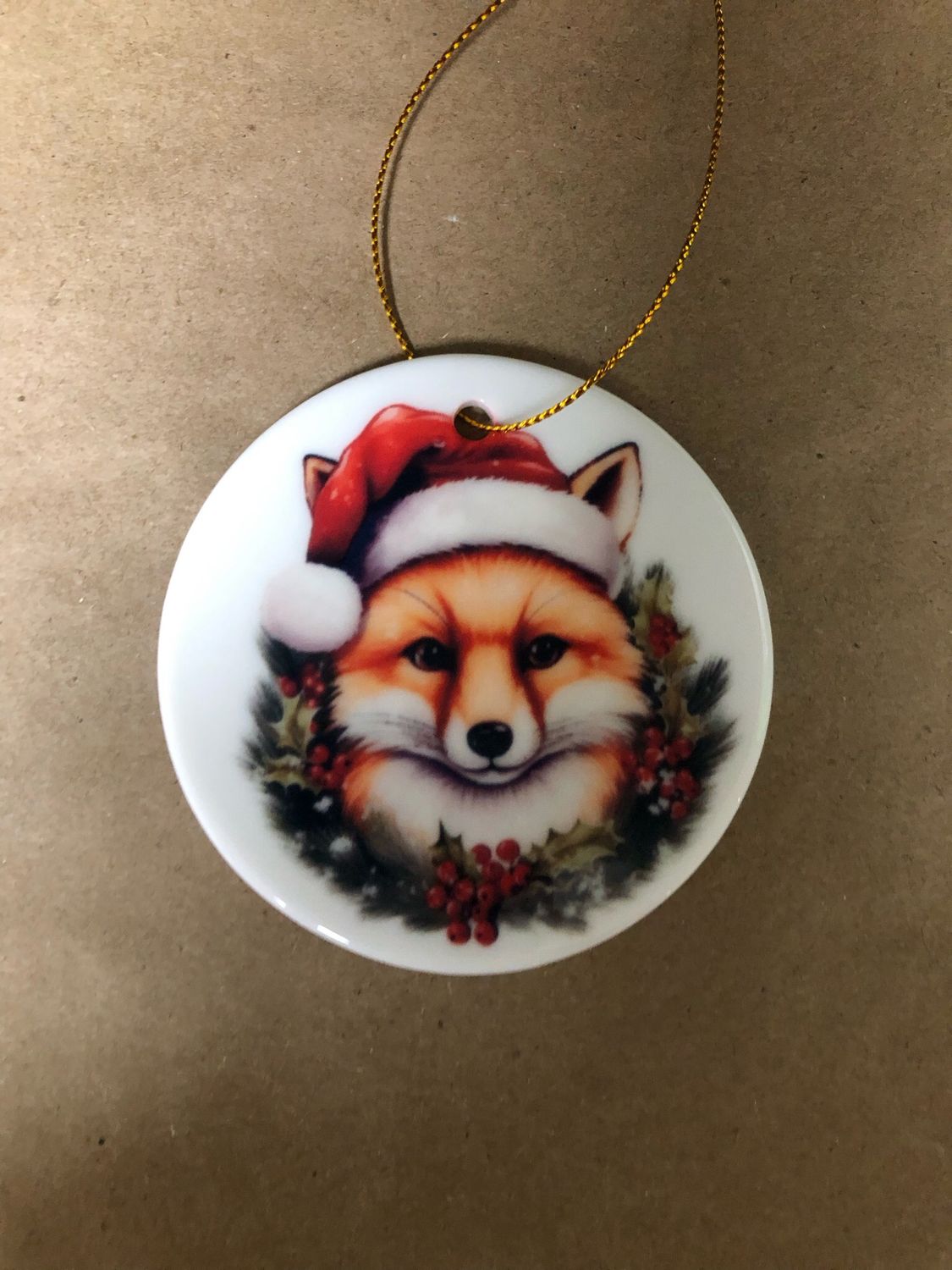 3” Ceramic Ornament Dow With Santa Hat