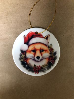 3” Ceramic Ornament Dow With Santa Hat