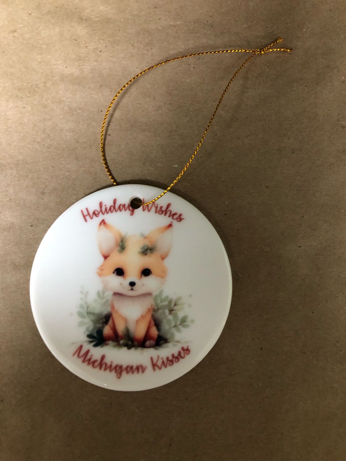 3” Ceramic Ornament Fox Holiday Wishes