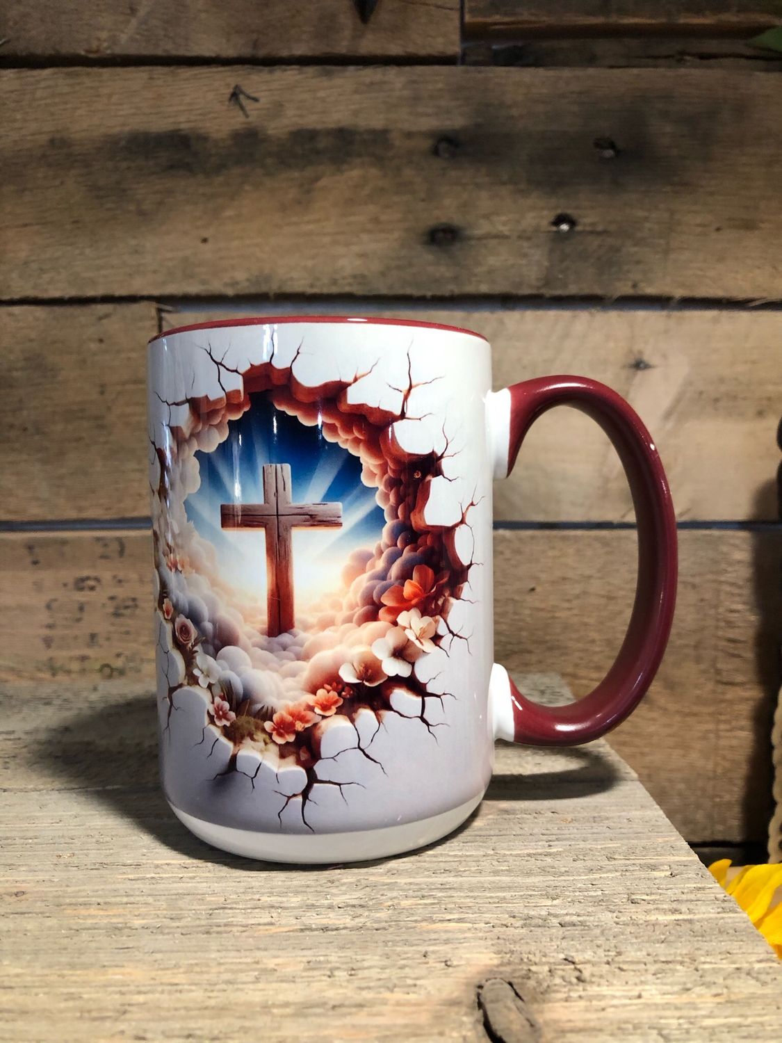 15 oz. Ceramic Mug - Cross Braking Through A Wall