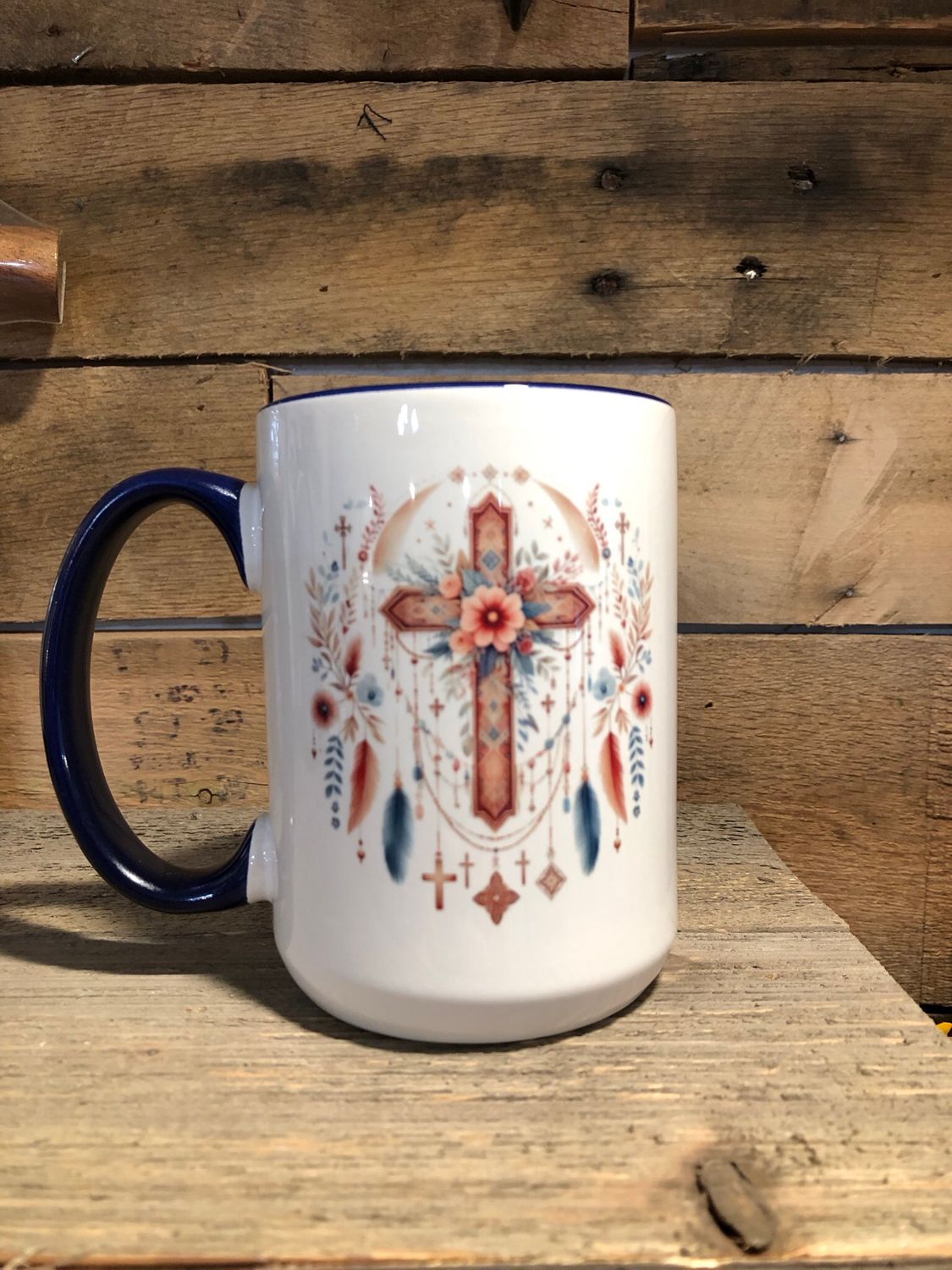 Cross With Feathers 15 oz Coffee Mug