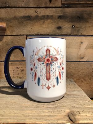 Cross With Feathers 15 oz Coffee Mug