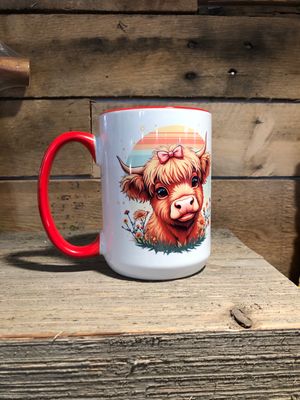 Highland Cow With Pink Bow 15 oz Coffee Mug