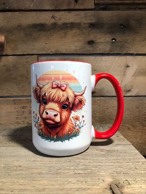 Highland Cow With Pink Bow 15 oz Coffee Mug