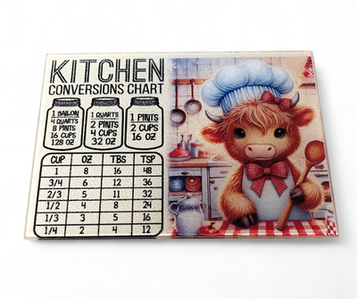 Glass Cutting Board - Cow With Conversion Chart