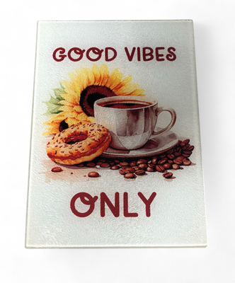 Glass Cutting Board - Good Vibes Only, Coffee