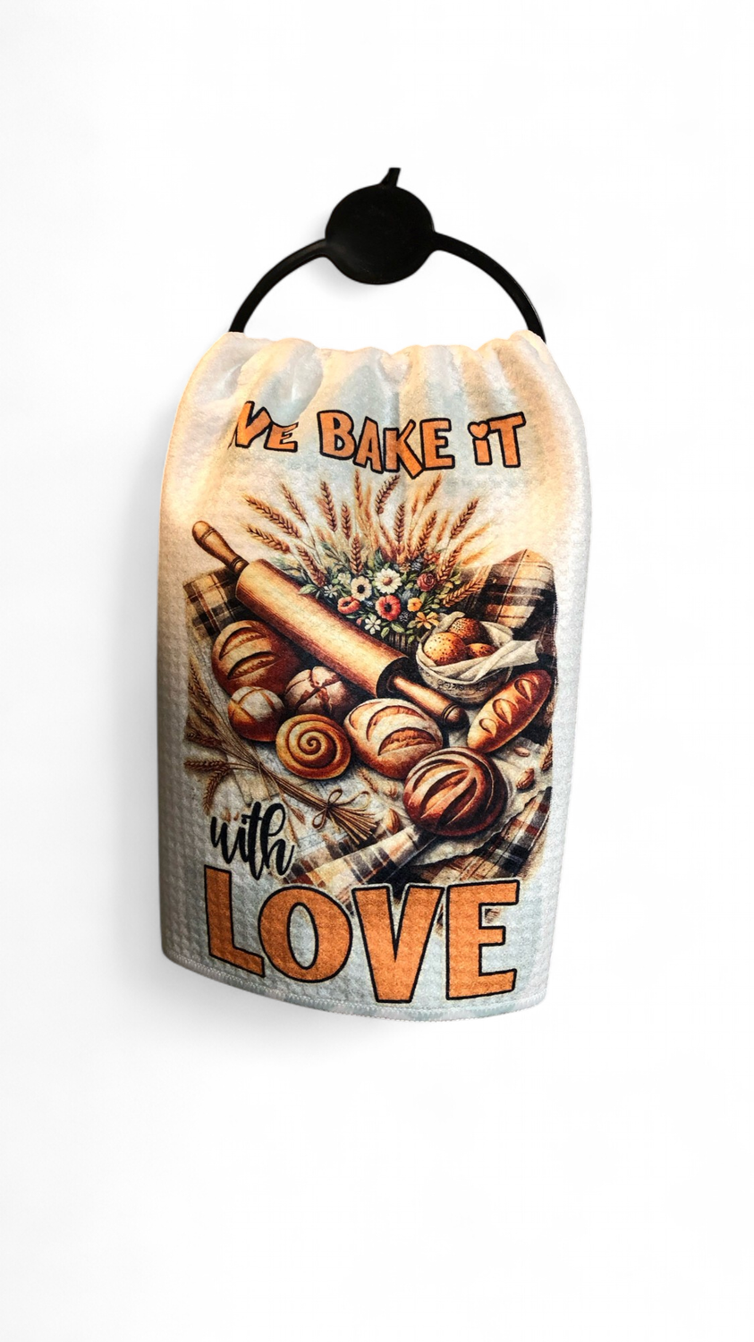 We Bake With Love - Waffle Kitchen Towel
