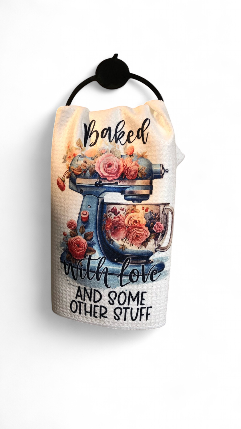 Baked With Love Blue Blender - Waffle Kitchen Towel