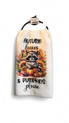 Autumn Leaves Raccoon - Waffle Kitchen Towel