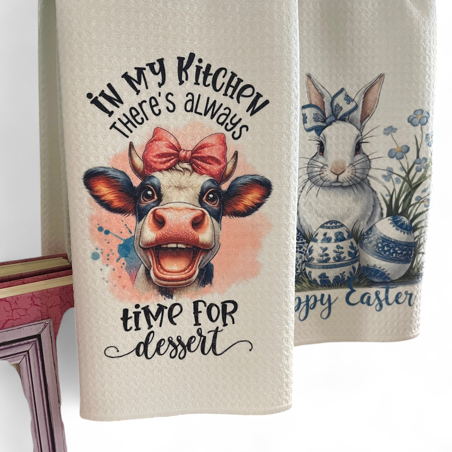 Cow Time For Dessert - Kitchen Waffle Towel 16&quot; x 24&quot;