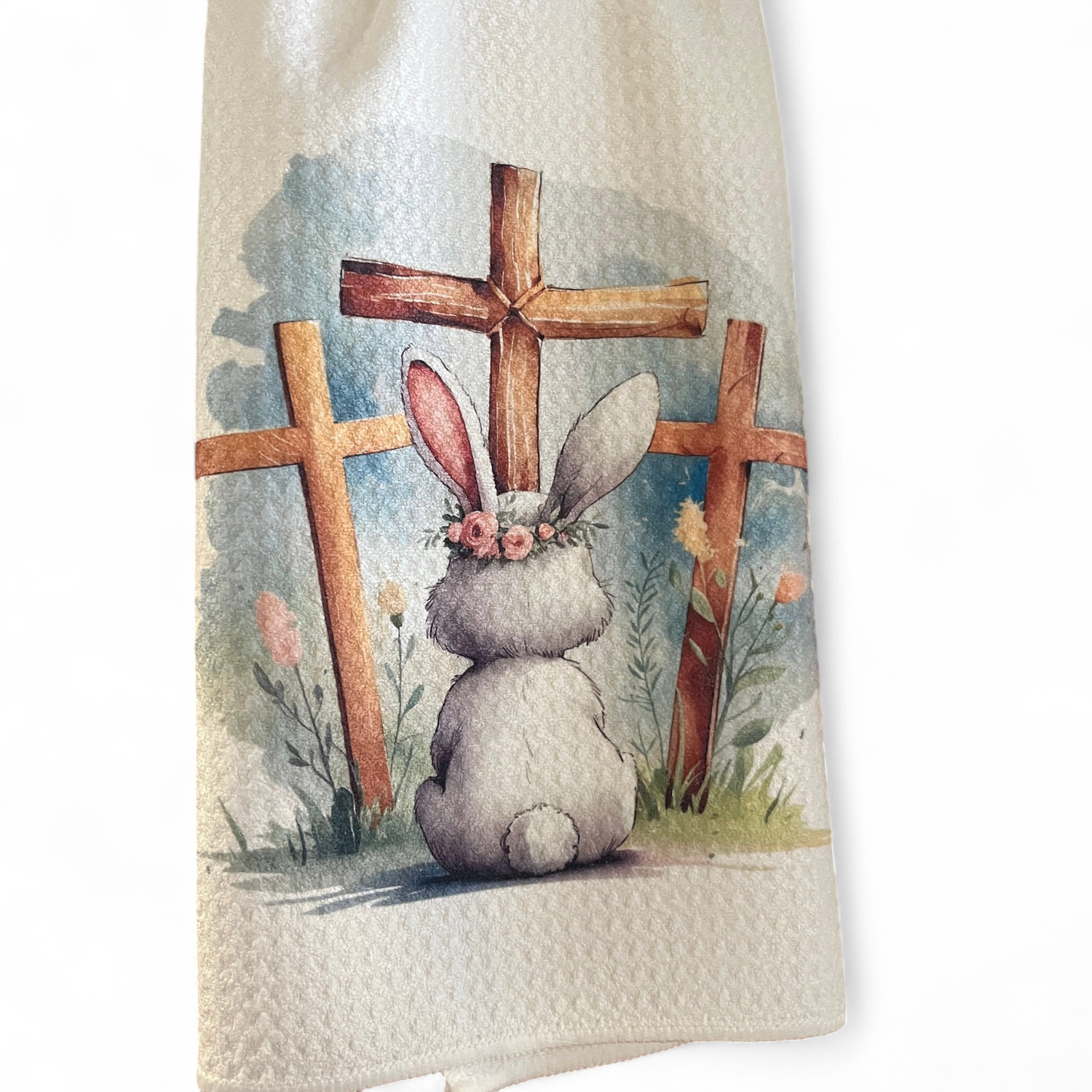 Easter Bunny &amp; Crosses - Kitchen Waffle Towel 16&quot; x 24&quot;