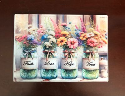Glass Cutting Board - Faith, Love, Hope, Trust