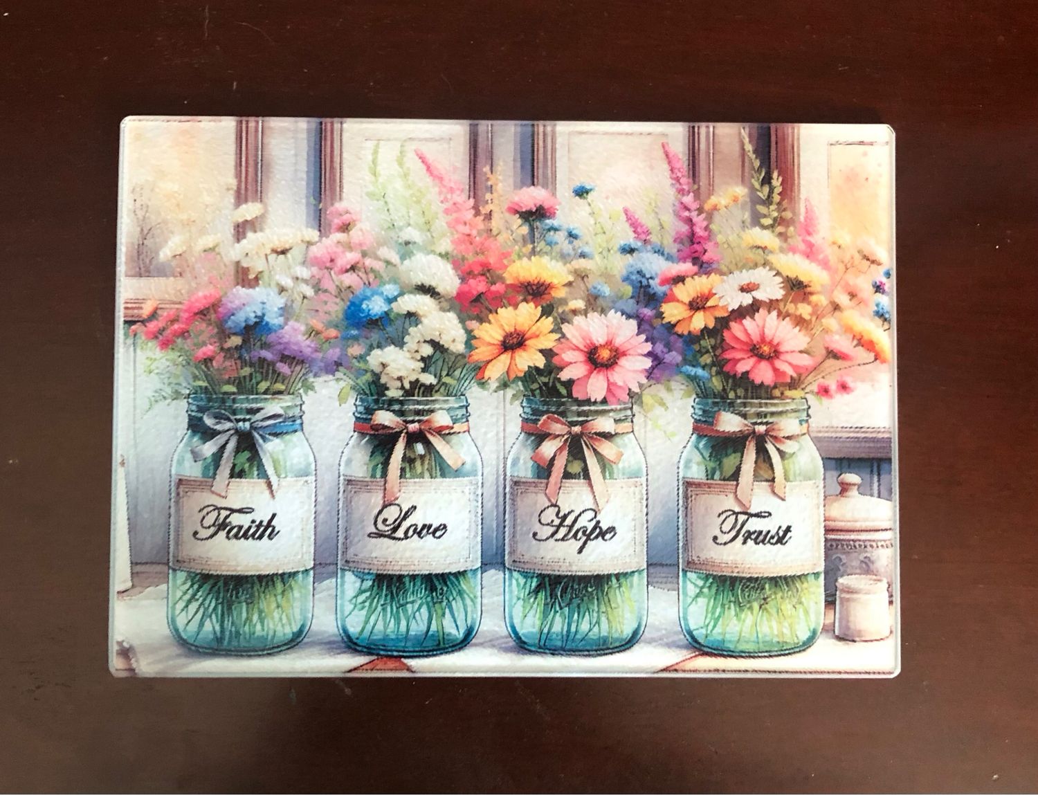 Glass Cutting Board - Faith, Love, Hope, Trust