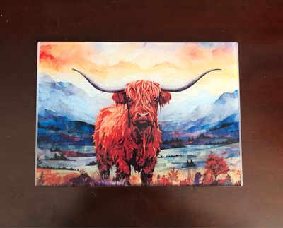 Glass Cutting Board - Highland Cow Watercolor