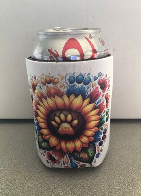 Sunflower with paw print 12 oz Koozie