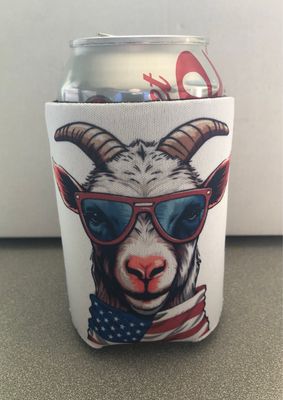 Goat US Flag 12 oz Koozie