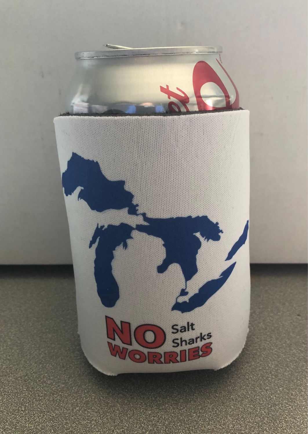 No salt, sharks, worries 12 oz Koozie