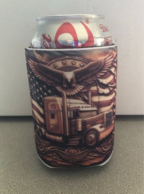 Semi Eagle US Flag 12 oz Koozie