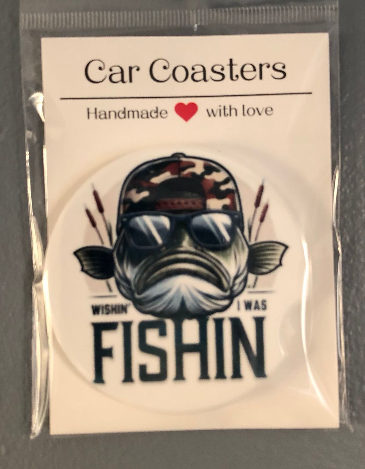 Wishin I Was Fishin Ceramic Car Coaster