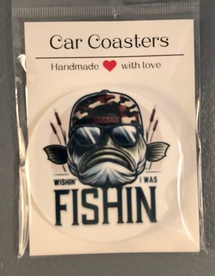 Wishin I Was Fishin Ceramic Car Coaster
