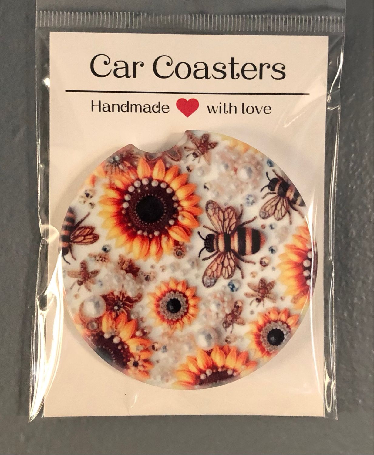 Bees And Sunflowers Ceramic Car Coaster