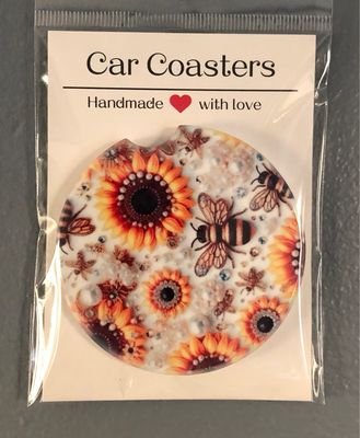 Bees And Sunflowers Ceramic Car Coaster