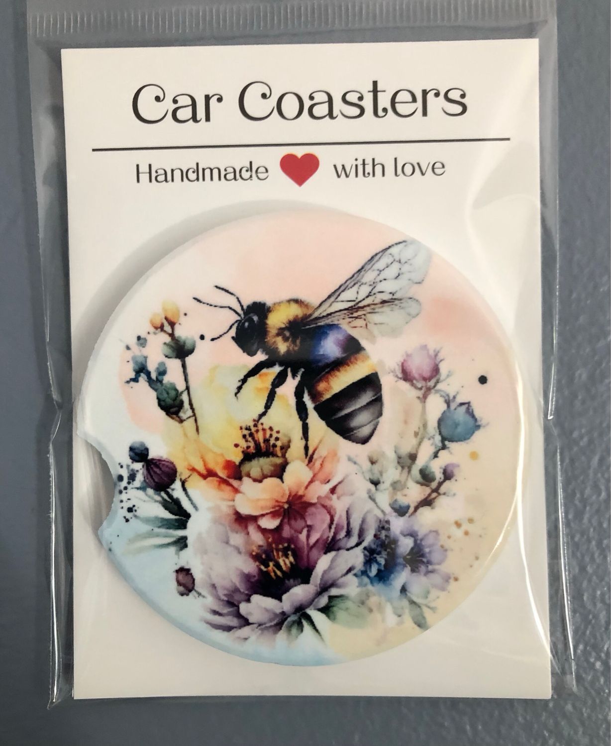 Bees And Flowers Ceramic Car Coaster