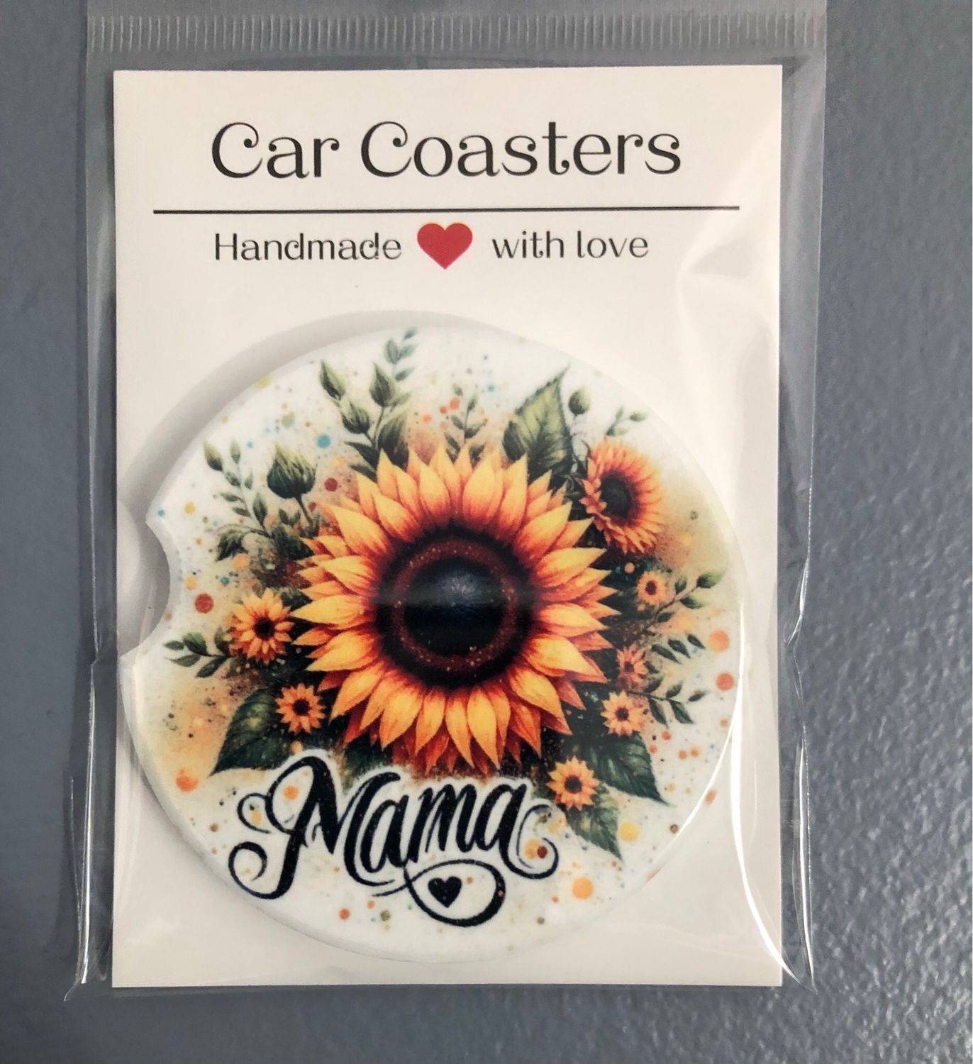 Mama Sunflowers Ceramic Car Coaster