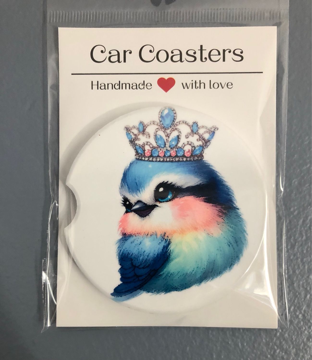 Blue Bird With Crown Ceramic Car Coaster
