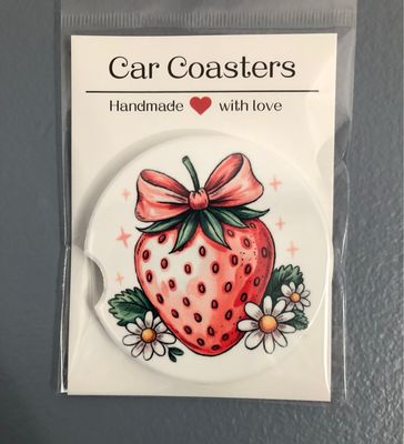 Strawberries And Daisies Ceramic Car Coaster