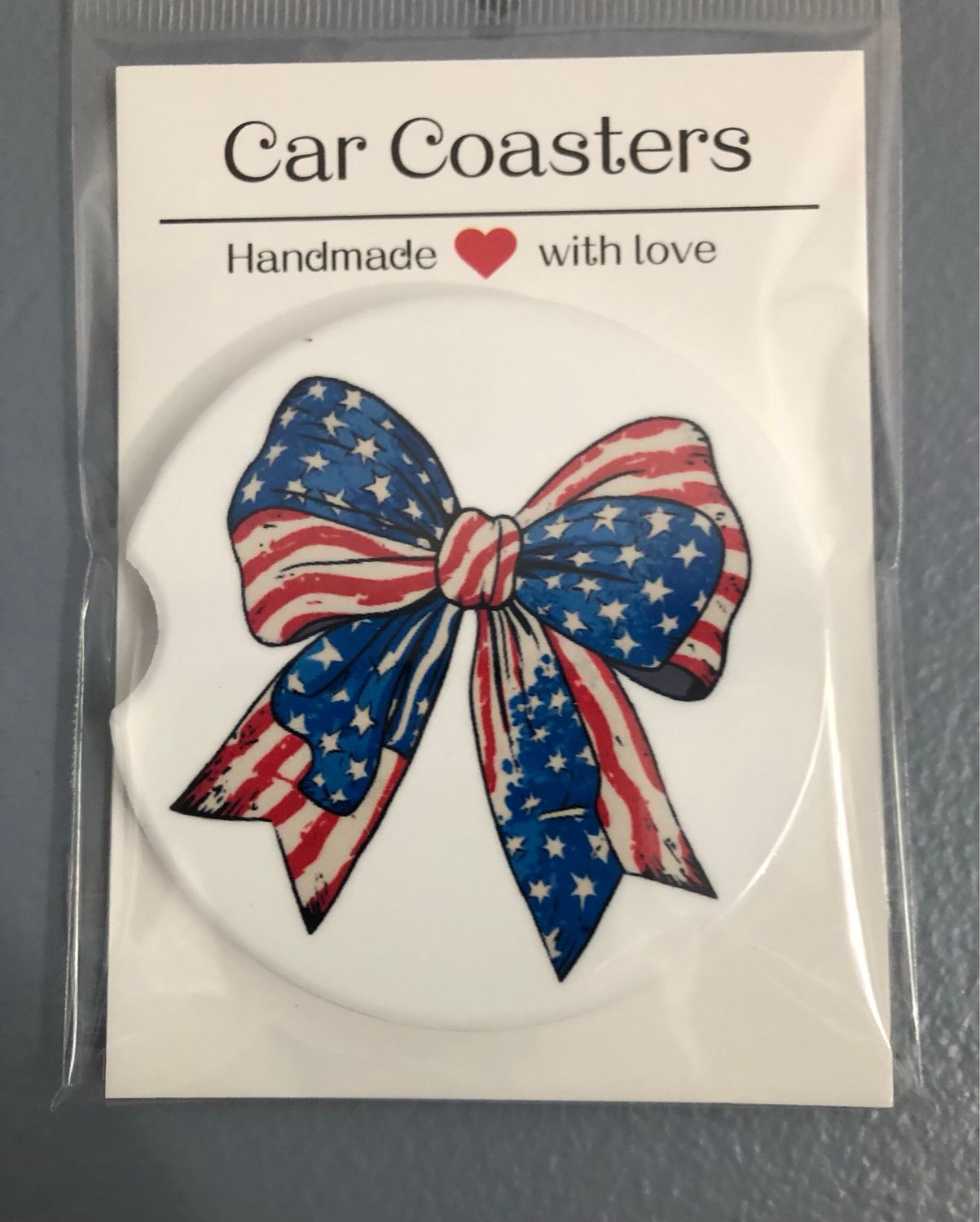 Bow Red, White And Blue Ceramic Car Coaster