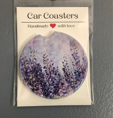 Purple flowers Ceramic Car Coaster