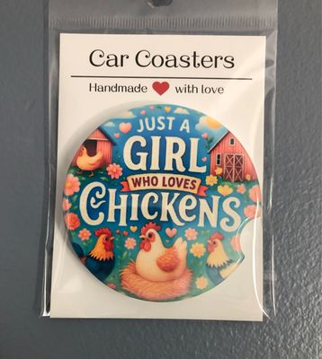 Girl Who Loves Chickens Ceramic Car Coaster