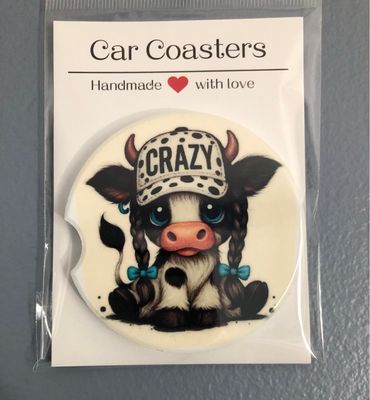 Cow Crazy Hat Ceramic Car Coaster