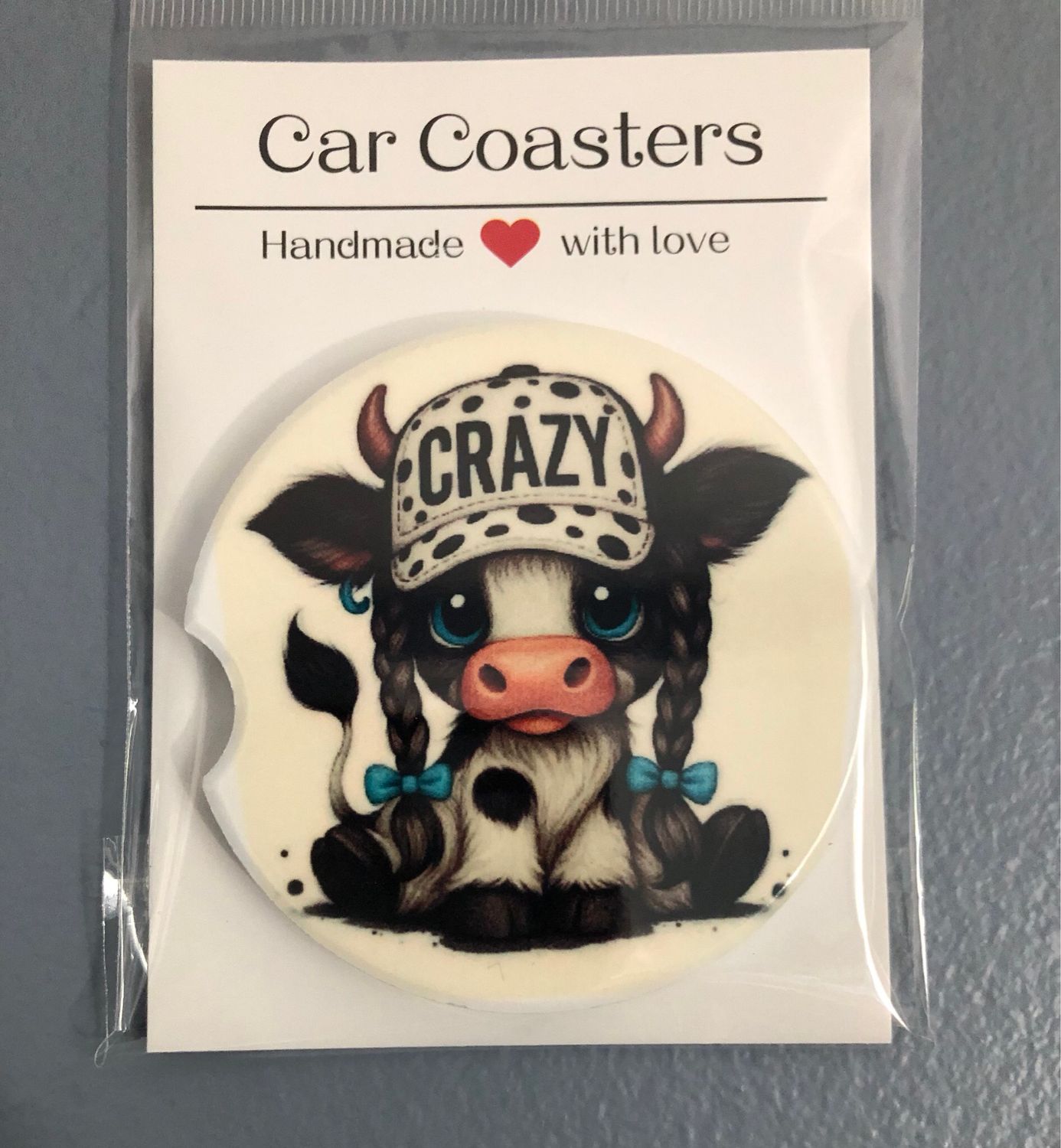 Cow Crazy Hat Ceramic Car Coaster