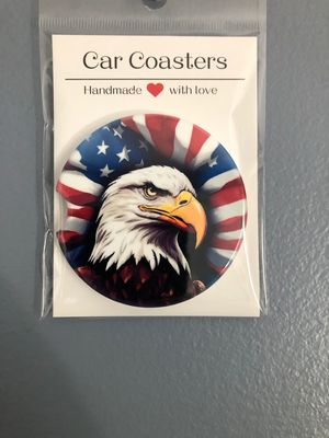 Eagle US Flag 2 Ceramic Car Coaster