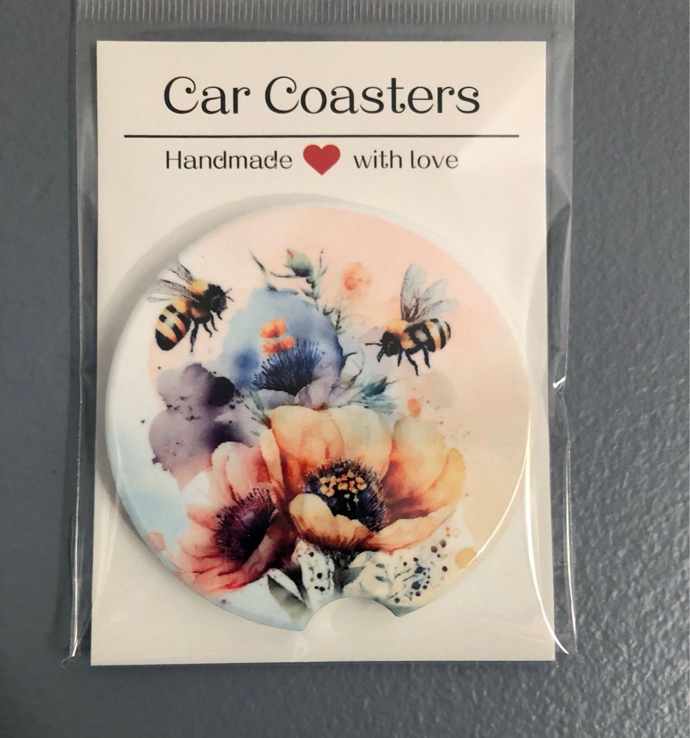 Bees And Flowers 2 Ceramic Car Coaster