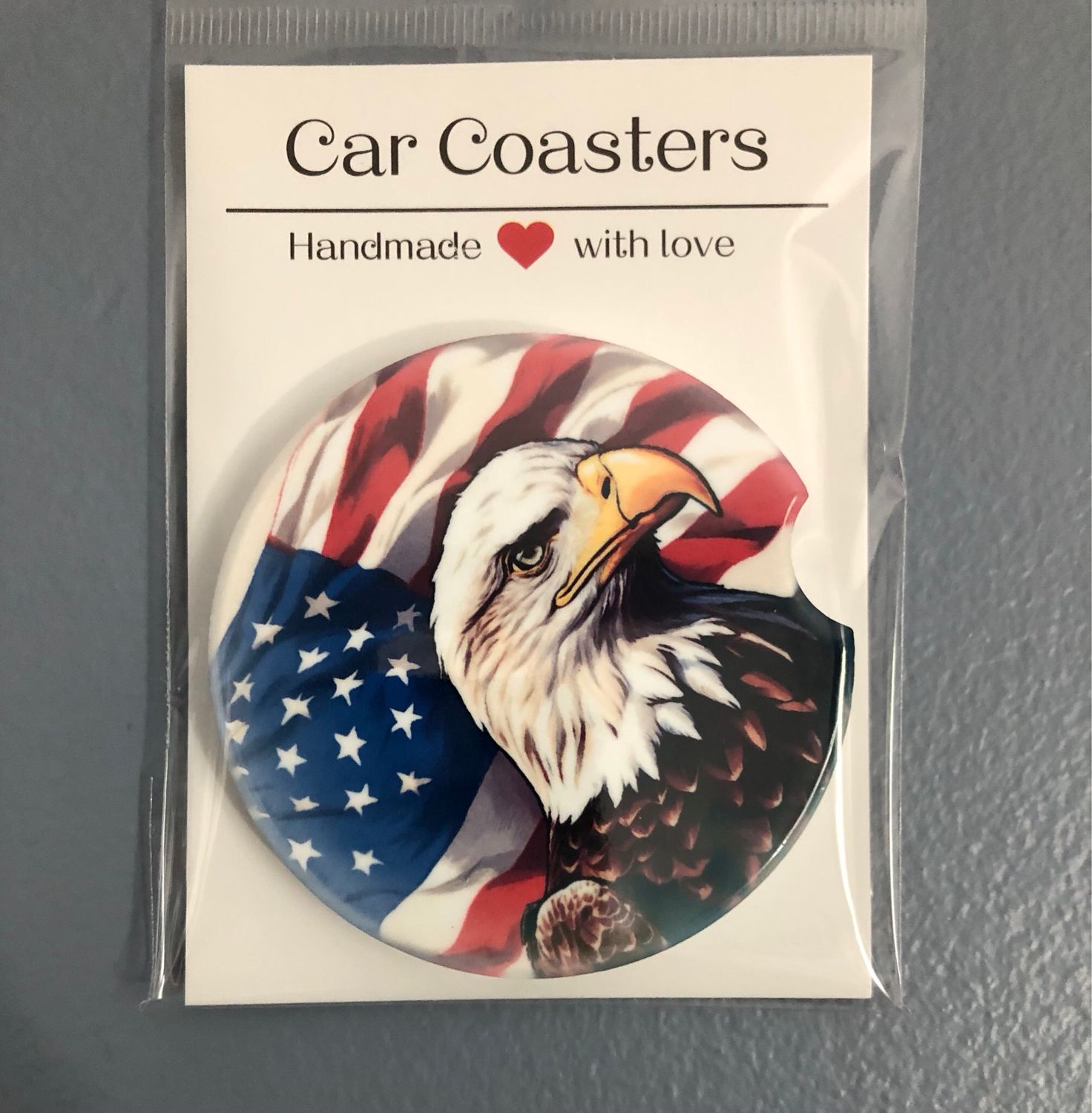 Eagle US Flag Ceramic Car Coaster