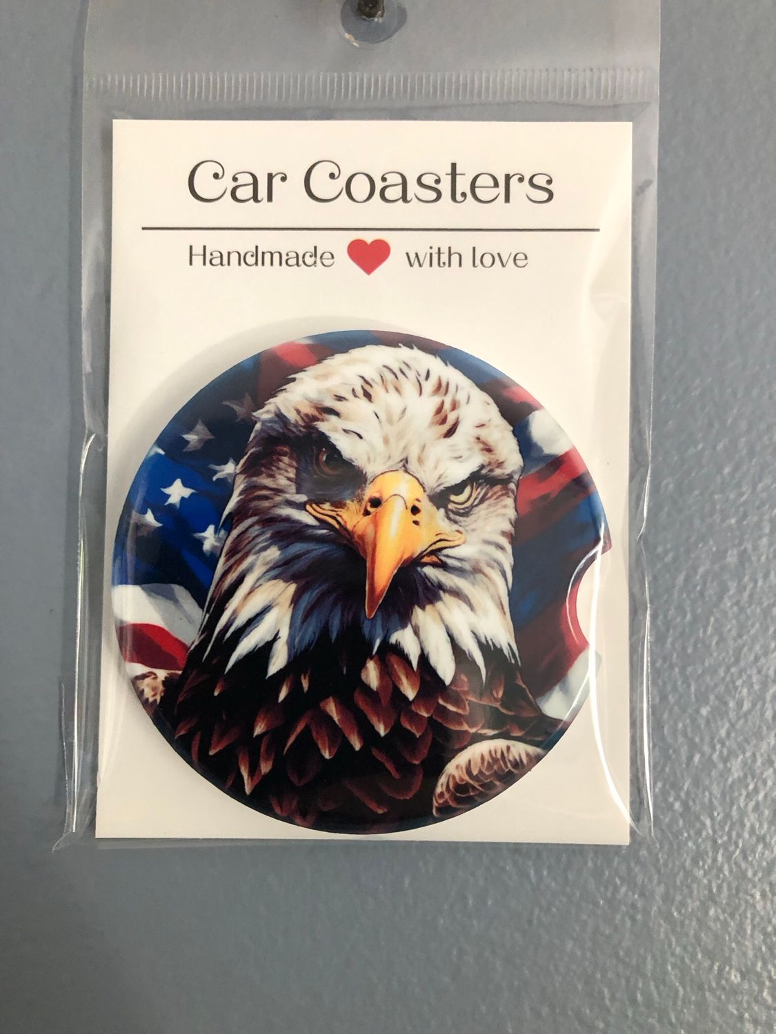 Eagle US Flag 3 Ceramic Car Coaster