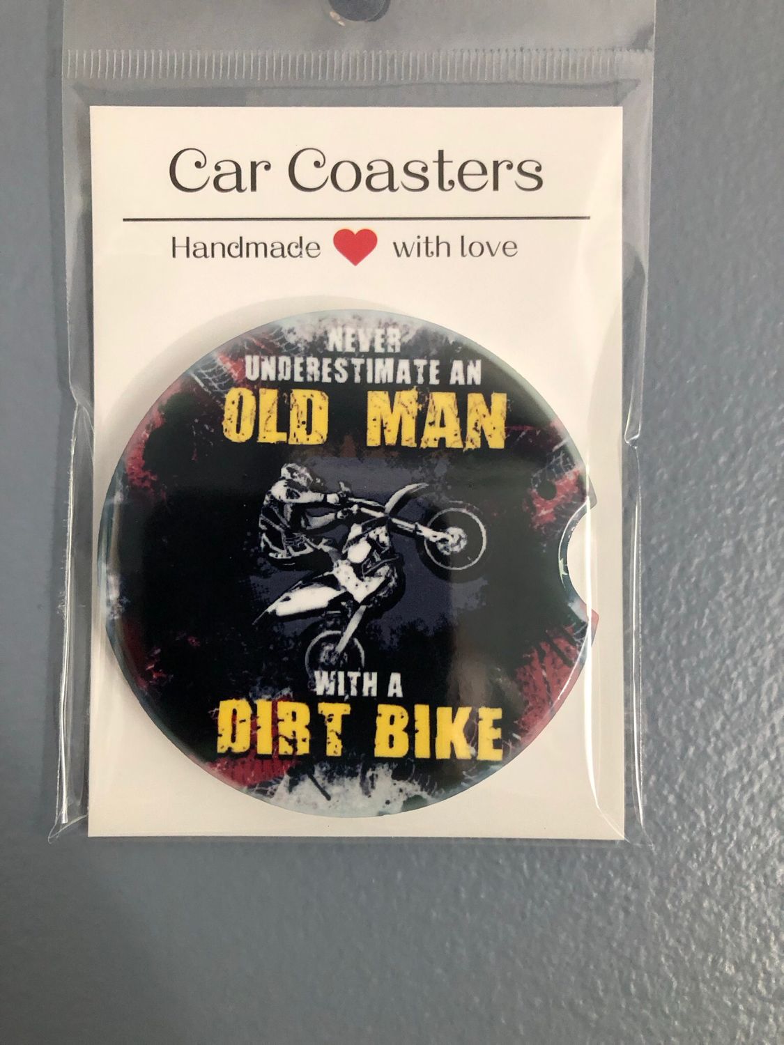 Old Men Dirt Bike Ceramic Car Coaster