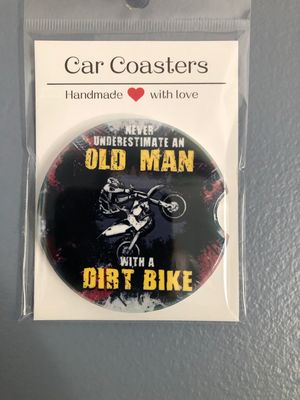 Old Men Dirt Bike Ceramic Car Coaster